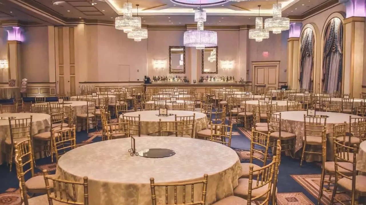 Ballroom with chandeliers before the gala